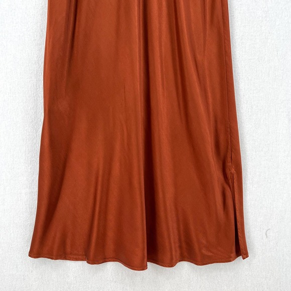ENZA COSTA Dress Womens XS 0 Rust Satin Bias Slip Maxi Spaghetti Strap NWOT - Picture 8 of 16